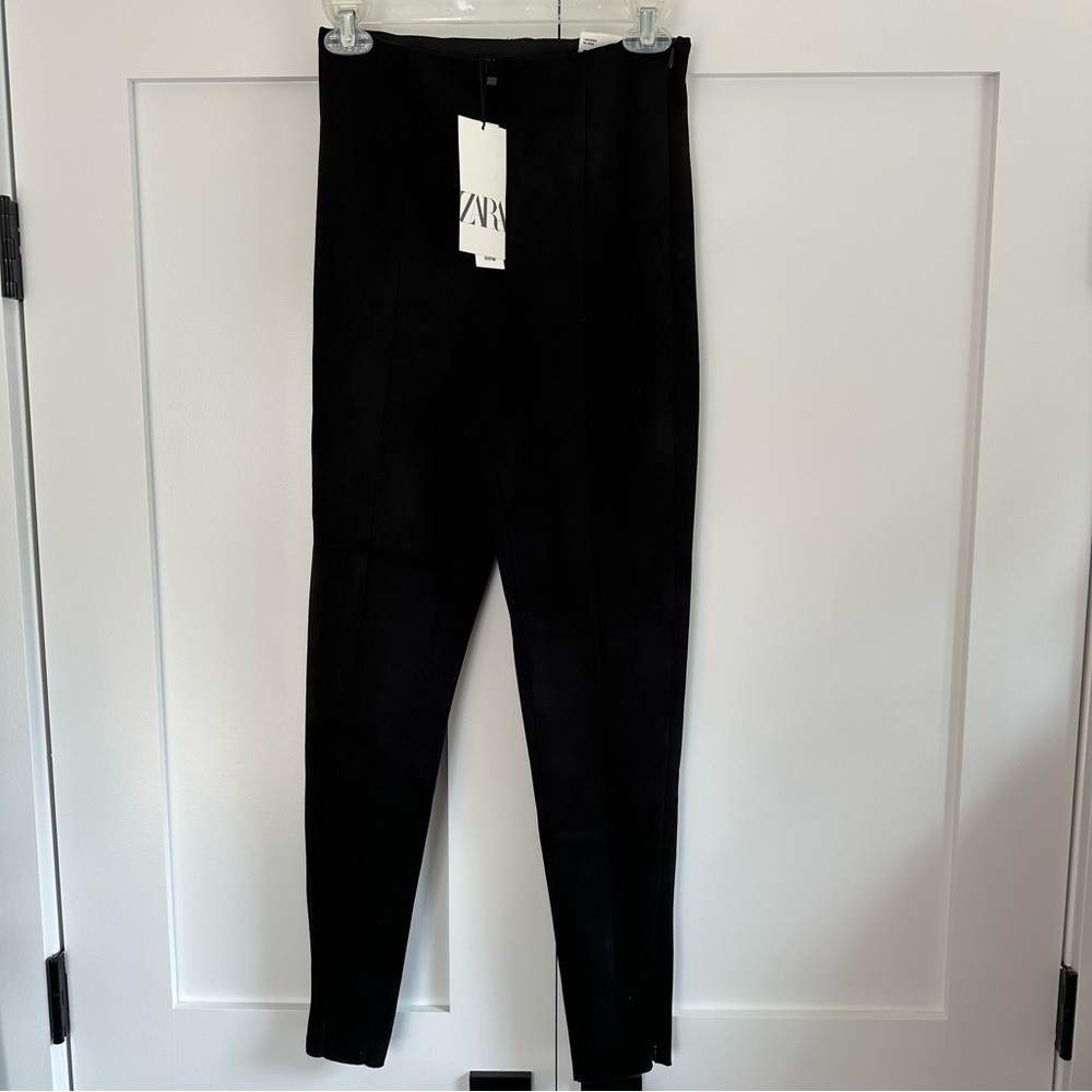 NWT! Zara Black Hi-Rise Suede Legging Trousers